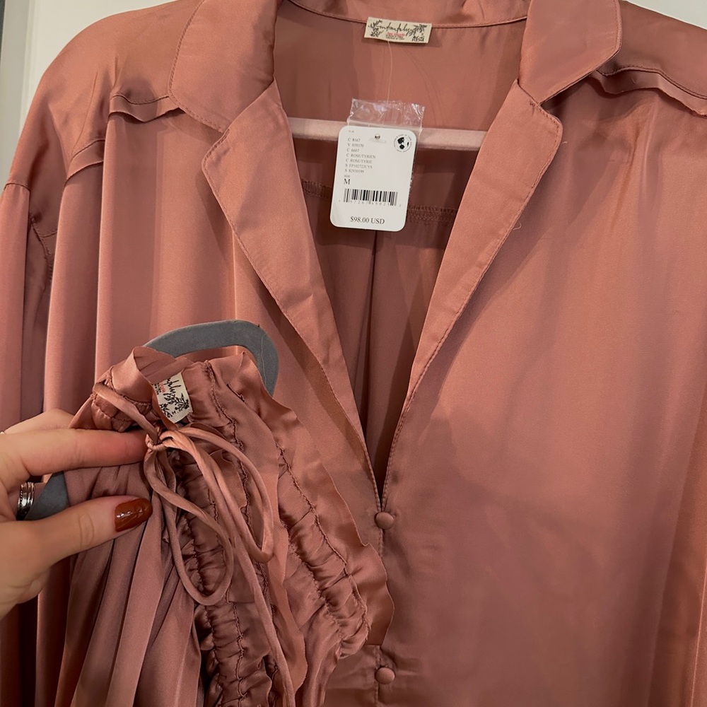 Free People Pink Satin Pajama Set